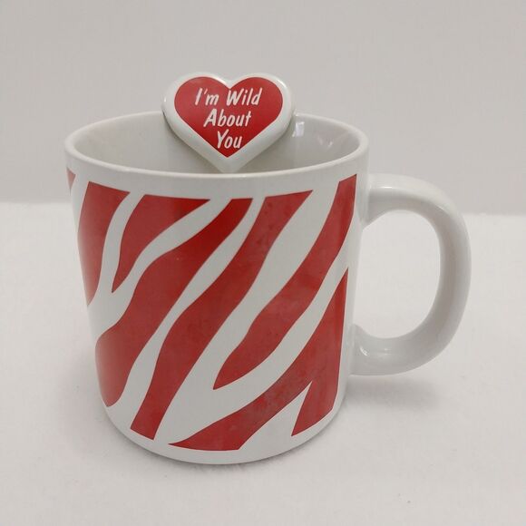Russ Coffee Mug Red Zebra Striped With Heart #8710 #B077 - Picture 2 of 9